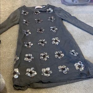 Sweater with tulle overlay and sequence flowers